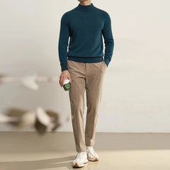 New American Retro Men Basic Sweater Luxury Knitted Solid Color Mock Neck Long Sleeve Pullover Casual Slim High Quality Knitwear voguable