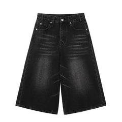 Voguable Vintage Washed Black Denim Pants Women 2024 Summer High Waist Loose Wide Leg Y2k E-Girl Unisex A-line Calf- Length Chic voguable