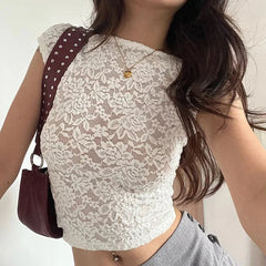 Y2K Lace Patchwork Women T Shirt French Sexy Backless Lace-Up Short Sleeve White Crop Tops Female Summer Slim Bottoming Tees voguable