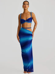 Summer Beach Sexy Two Piece Sets Women Strapless Crop Tops And Maxi Skirt Female Elegant Vacation Club 2 Piece Set voguable