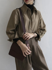 Voguable Coffee Women Shirt Spring New Casual Solid Color Long Sleeve Office Ladies Button Up Shirt Korean Loose OL Workwear voguable