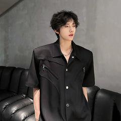 Patchwork shirt men Zip Trim Stage Performance Shirt Trendy Casual Fashion Slim Fit Party Club Wear Stagewear Costume Apparel voguable