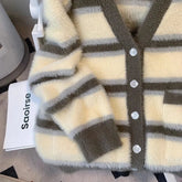 Voguable Fashion Striped Knitted Cardigan Women Fall Winter Preppy Sweet Loose V Neck Sweaters Korean Chic Casual Student Button Coats voguable