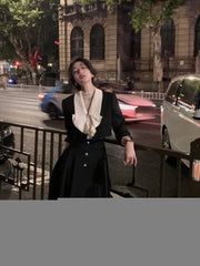 Voguable Elegant 2 Piece Dress Set Women Long Sleeve Crop Tops + Casual Black Midi Skirt Autumn Slim Retro Office Lady Korean Suits voguable