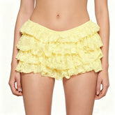 Voguable Hot Sweet Girl's Summer Lace Fairycore Mesh Bloomer Shorts Low Waist Solid Overlap Ruffle Sexy Beach Holiday Cake Shorts voguable