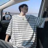 Summer Short Sleeved T-shirt Men Black White Casual T Shirt Men Streetwear Hip-hop Loose Striped T Shirt Mens Top Plus Size 4XL voguable