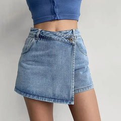 Mini Denim Skirts Women Slim Chic Vintage New Summer Asymmetrical Hotsweet Streetwear Design Ulzzang Student Harajuku Y2k Faldas