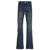 Blue Low Rise Flare Jeans Vintage 2000s Slim-fitting Denim Pants Korean Style Women Trousers y2k Distressed Mom Jeans 90s voguable