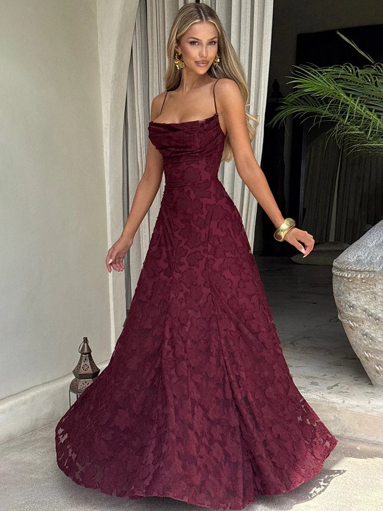 Spaghetti Strap Backless Sexy Maxi Dress Women Gown Fashion Off-shoulder Sleeveless Lace-up Evening Club Party Dress voguable