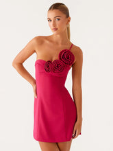 Rose One Shoulder Sexy Mini Dress For Women Robe Summer Solid Off-shoulder Backless A-line Club Party Dress Elegant voguable