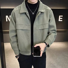 Korean Fashion Short Woolen Coat Men Loose Casual All-match Lapel Zipper High-end Men Clothing Woolen Jackets for Men Top M-3XL voguable