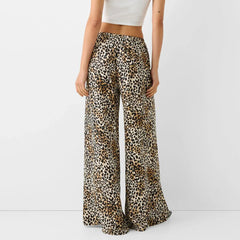 Fashion Vintage Leopard Print Wide-leg Pants Women Casual High-waisted Trouser Spring Summer Office Lady Clothes Streetwear Pbong