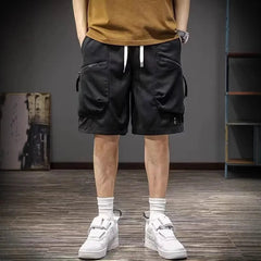 Men Fashion Summer Cargo Shorts Multiple Pockets Zipper Knee Pants Loose Basketball Running Sport Solid Casual All-match Shorts voguable