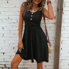 Dresses Summer French Elegant Decent Fitting Slim 2025 Plain Wild Sleeveless V-Neck Mini Party Dresses voguable