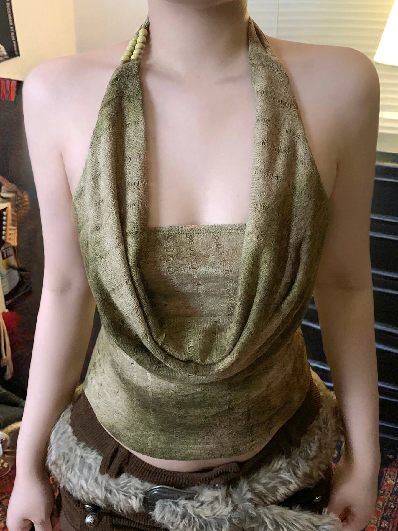 Chic Fashion Slim Fit Beading Women Halter Tops Summer Hollow Out New Causal Blouses Design voguable