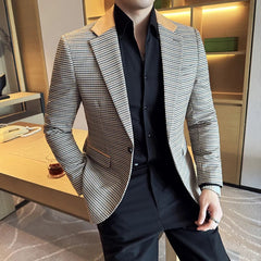 Voguable Luxury and Fashionable Men's Suit Jacket Blazer Business Slim Fit Lapel Plaid Dress Suit Wedding Groom Tailcoat Suit Jacket4XL-M voguable