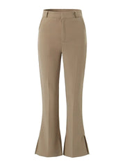 Voguable Spring High Waist Slim Side Cuff Slit Flare Pants Women Trousers Package Hips Stretch Pants Khaki Black voguable