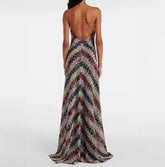 Voguable Summer New Fashionable and Sexy Women's Slant Striped Hanging Collar Sleeveless Knitted Dress voguable