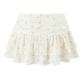 Sweet Girl Floral Print Layer Cake Mini Skirt Women Pleated Sexy Low Waist A-line Holiday Summer Skirts voguable