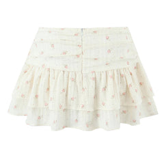 Sweet Girl Floral Print Layer Cake Mini Skirt Women Pleated Sexy Low Waist A-line Holiday Summer Skirts voguable