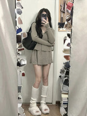 Voguable Korean Fashion Women 2 Piece Set Casual Zipper Sweater Blouse + Elegant Slim Mini Skirt Party Pure Color Clothing Autumn voguable