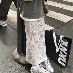 Mia Muse Skirts Spring Summer Skirts 2025 Natural Waist Lace Hollow Out Sheer Cool-Sweet Maxi Woman Skirts For Women voguable