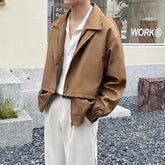 Early Autumn Maillard Short Men's Jacket Design Long Sleeve Coats Men High-end Lapel Zipper Solid Color Casual Jackets for Men voguable