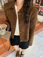 Coffee Suede Velvet Women Crop Jacket Loose Single Breasted Lapel Crop Coat Y2K Korean Chic Streetwear All Match Lady Outwear voguable