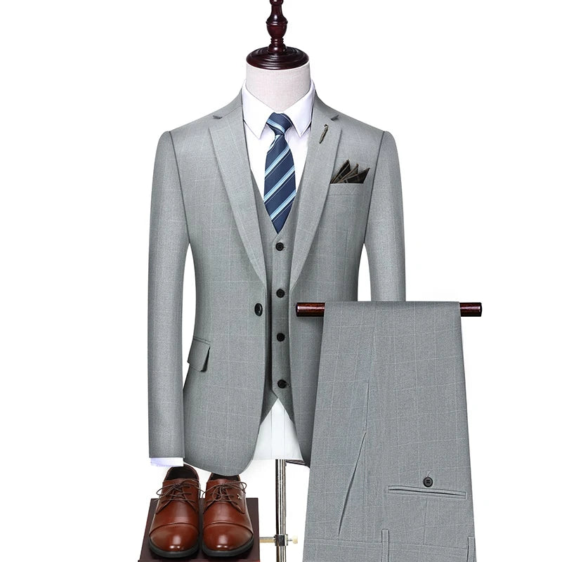 Voguable Jacket Vest Pants New Fashion Boutique Plaid Casual Office Business Men Suit Groom Wedding Dress Tuxedo 3 Pcs Blazers Set voguable