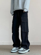 Men's Fashion Pocket Cargo Jeans Korean High Street Classic Black Denim Pants Personality Streetwear Male Trousers Trendy Brand voguable