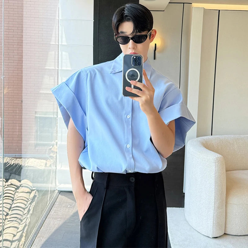 Voguable Niche Design Stylish Plain Short Sleeved Shirts Original Fashion Elegant Handsome Korean Men's Tops voguable