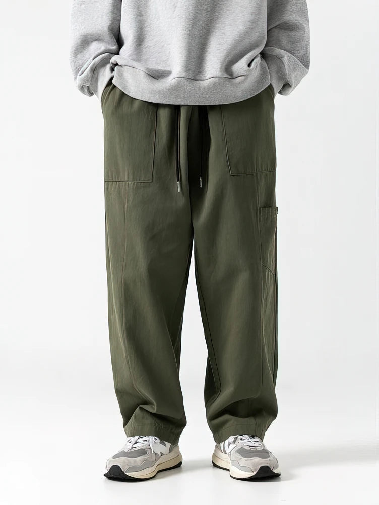 Voguable 100% Cotton Casual Straight Cargo Pants Men Loose Wide Leg Long Trousers Korean Popular Clothes New voguable