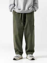 Voguable 100% Cotton Casual Straight Cargo Pants Men Loose Wide Leg Long Trousers Korean Popular Clothes New voguable
