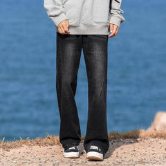 Men Straight Leg Jeans Washed Vintage Retro Patchwork Design Denim Pants Streetwear Classic Comfort Fit Distressed Style voguable