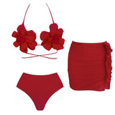 Red Flower One Piece Swimwear With Cover Up Trend Swimsuit 2025 Sexy Biquini Luxury Woman Swimsuit Beach Outing Bodysuit Bathsui voguable