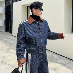 Voguable Spring New Men's Two Piece Printing Denim Jackets Sets Korean Style Loose Straight Jeans Classic Street Short Coat voguable