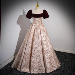Voguable Luxurious Off The Shoulder Evening Dresses New Women Pink Puff Sleeves Jacquard Exquisite Party Prom Gowns Wedding Dresses voguable