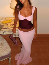 Sexy Skirt Two Piece Sets Women Halter Lace-up Cropped Tops And Maxi Skirt Ladies Fashion Sleeveless 2 Piece Sets voguable