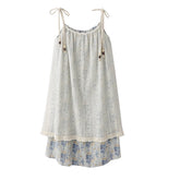 Voguable Summer New French Style Seaside Vacation Slip Dress Lace Tassels Flower Mid Long Layered Skirt Sweet Fake Two Pieces Beach Dress voguable