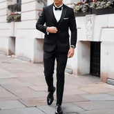Voguable New Classic Black Wedding Tuxedo Men Suit Peaked Lapel Slim Fit 3 Piece Groom Wear Formal Party Prom Blazer (Jacket+Vest+Pants) voguable