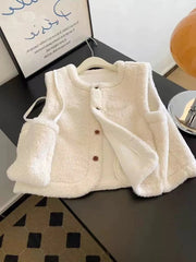 Faux Lamb Fur Vest Women Fashion Patchwork Loose Casual Camis Autumn Korean Single Breasted Sleeveless Plush Cardigan Ladies voguable