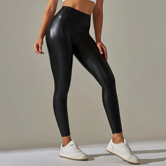 Trendy Oversized Women Leggings Casual High Waisted Tight And Sexy Pu Leather Pants Close-Fitting Colorful Yoga Pants For Women voguable