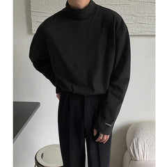 Winter High Neck T Shirt Men Oversized Black White Casual Plush Tshirt Men Streetwear Korean Loose Long Sleeve T-shirt Mens Top voguable