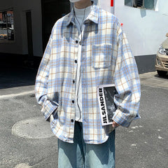 Loose Long Sve Plaid irt Men's Casual Sle Spring Autumn Harajuku Faion Couple Outerwear Comfortable Breathable voguable
