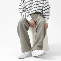 Grey Black Suit Pants Men Fashion Society Mens Dress Pants Korean Loose Straight Wide Leg Pants Mens Office Formal Trousers voguable
