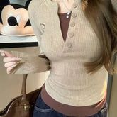 Voguable American Fake Two-piece Contrasting Color Long-sleeved New Autumn Winter Slimming Short Hot Girl Bottoming Top voguable