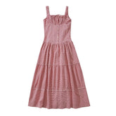 YENKYE Women Sexy Ruched Chest Corset Style Sling Long Dress Low Waist Sleeveless Female Holiday Summer Robe voguable