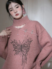 Hollow Out Hole Sweaters Women Vintage Bufferfly Print Lazy Wind Loose Knitted Jumper American Harajuku Y2K Retro Pullover New voguable