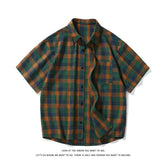 Summer Short Sleeved Shirt Men Retro Plaid Shirt Men Japanese Streetwear Loose Casual Shirt Mens Vintage Shirts Plus Size 5XL voguable