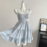 Voguable Woman Gyaru A-Line Dress Hot Spaghetti Strap Dress Design Fairy Dress All-match Frocks Elegant One-Piece Patchwork Bandage voguable